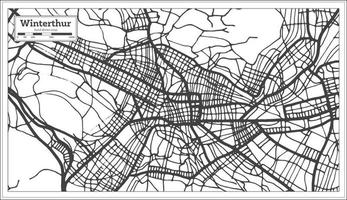 mapa de la ciudad de winterthur suiza en color blanco y negro en estilo retro. vector