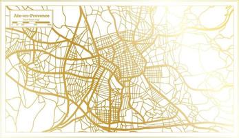 mapa de la ciudad de aix en provence francia en estilo retro en color dorado. esquema del mapa. vector