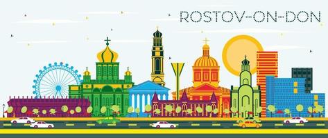Rostov-on-Don Russia City Skyline with Color Buildings and Blue Sky. vector