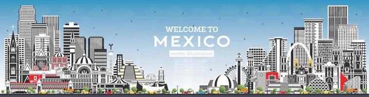 Welcome to Mexico City Skyline with Gray Buildings and Blue Sky. vector