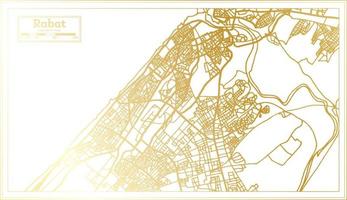 mapa de la ciudad de rabat marruecos en estilo retro en color dorado. esquema del mapa. vector