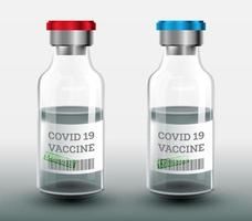dos botellas de vacuna para covid-19. ilustración vectorial medicamento de vacunación.