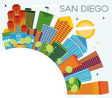 San Diego California City Skyline with Color Buildings, Blue Sky and Copy Space. vector