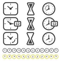 conjunto de icono de tiempo y reloj aislado en blanco. delinear objetos. vector