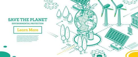 salve el planeta. las manos sostienen el modelo del globo. concepto isométrico. protección del medio ambiente. vector