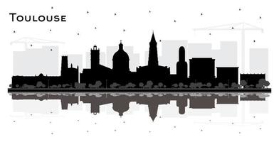 Toulouse France City Skyline Silhouette with Black Buildings and Reflections Isolated on White. vector