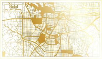 mapa de la ciudad de hefei china en estilo retro en color dorado. esquema del mapa. vector