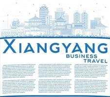 Outline Xiangyang China City Skyline with Blue Buildings and Copy Space. vector