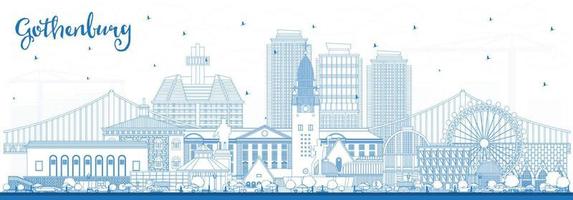 Outline Gothenburg Sweden City Skyline with Blue Buildings. vector