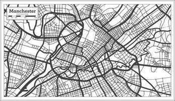 mapa de la ciudad de manchester gran bretaña en color blanco y negro en estilo retro. esquema del mapa. vector