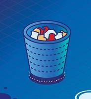 Recycle Bin Icon. Isometric Trash Can Icon with Papers. vector