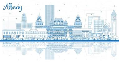 Outline Albany New York City Skyline with Blue Buildings and Reflections. vector