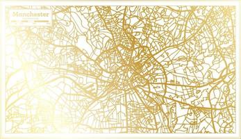 mapa de la ciudad de manchester inglaterra en estilo retro en color dorado. esquema del mapa. vector