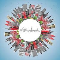 Netherlands Skyline with Gray Buildings, Blue Sky and Copy Space. vector