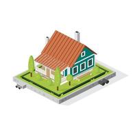 Isometric Residential City Building with Trees and Green Grass on Courtyard. vector