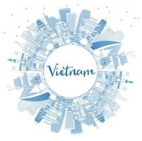 Outline Vietnam City Skyline with Blue Buildings and Copy Space. vector