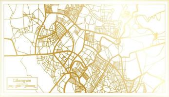 Lilongwe Malawi City Map in Retro Style in Golden Color. Outline Map. vector