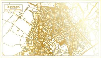 mapa de la ciudad de batman turquía en estilo retro en color dorado. esquema del mapa. vector