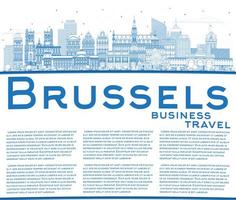 Outline Brussels Belgium City Skyline with Blue Buildings and Copy Space. vector