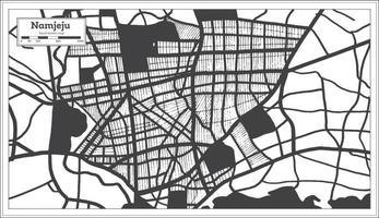 mapa de la ciudad de namjeju corea del sur en color blanco y negro en estilo retro. vector