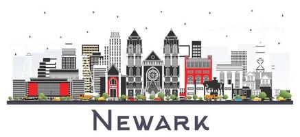 Newark New Jersey City Skyline with Color Buildings Isolated on White. vector