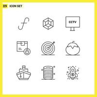 Group of 9 Modern Outlines Set for secure lock camera delivery video Editable Vector Design Elements