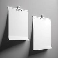 Blank posters hanging with shadows, Hanging white paper on binders, A4 paper page, mockup, sheet on wall photo