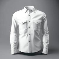white Long-sleeve camp shirt mockup, 3d rendering, 3d illustration photo