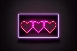 Vector realistic isolated neon sign of frame with hearts for template decoration and layout covering on the wall background photo