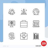 Editable Vector Line Pack of 9 Simple Outlines of case world earth internet world Editable Vector Design Elements