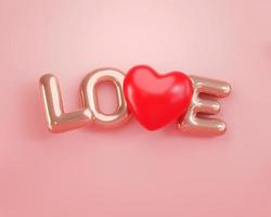 3d rendering. Letter L O V E red heart  on pink color background. for valentine day design photo