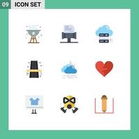 9 Thematic Vector Flat Colors and Editable Symbols of weather rood sever life share Editable Vector Design Elements