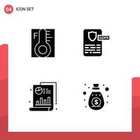 Modern Set of 4 Solid Glyphs Pictograph of cloud medical sun design chart Editable Vector Design Elements