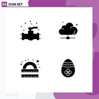 Modern Set of 4 Solid Glyphs Pictograph of mechanical drawing system network learning Editable Vector Design Elements