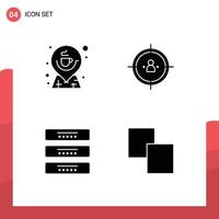 Set of 4 Vector Solid Glyphs on Grid for coffee strategy location management cupboard Editable Vector Design Elements