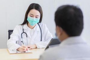 Asian woman doctor wears a medical face mask photo