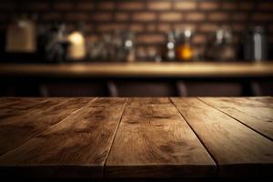 wood table top bar with blur background photo