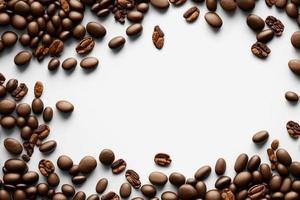 coffee beans top view on a white background space for text photo