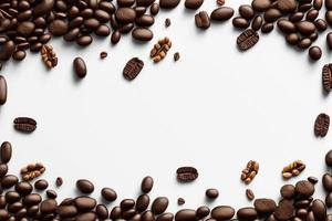 coffee beans top view on a white background space for text photo