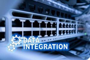 Data integration information technology concept on server room background. photo