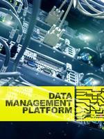 Data management and analysis platform concept on server room background. photo