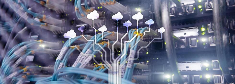 Cloud technology, networking, data storage. Internet concept. photo