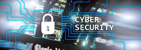 Cyber security, information privacy and data protection concept on server room background. photo