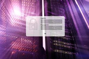 Server room, login and password request, data access and security. photo