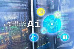 AI, Artificial intelligence, automation and modern information technology concept on virtual screen. photo