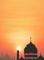 Silhouette Mosque dome with blurred beautiful Sunset Sky Background in Vertical frame, backdrop design for iftar period during Ramadan Holy month photo