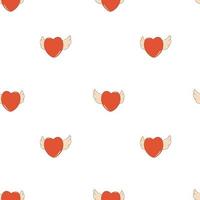 Valentines day seamless pattern with hearts and wings in retro cartoon style of 60s - 70s vector