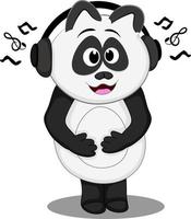 panda animal is listening to music, with a slightly surprised face vector
