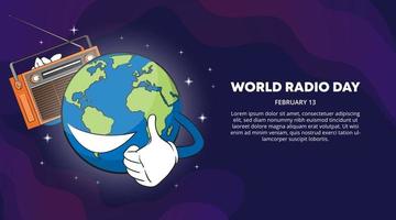 World radio day background with a world globe and radio receiver with a dark sky vector