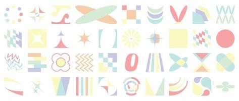 Set of memphis geometric shapes on white background. Abstract colorful Y2K pop art style icon element of star, sparkling, different shapes, grid, flowers. Design for decoration, logo, business, ads. vector